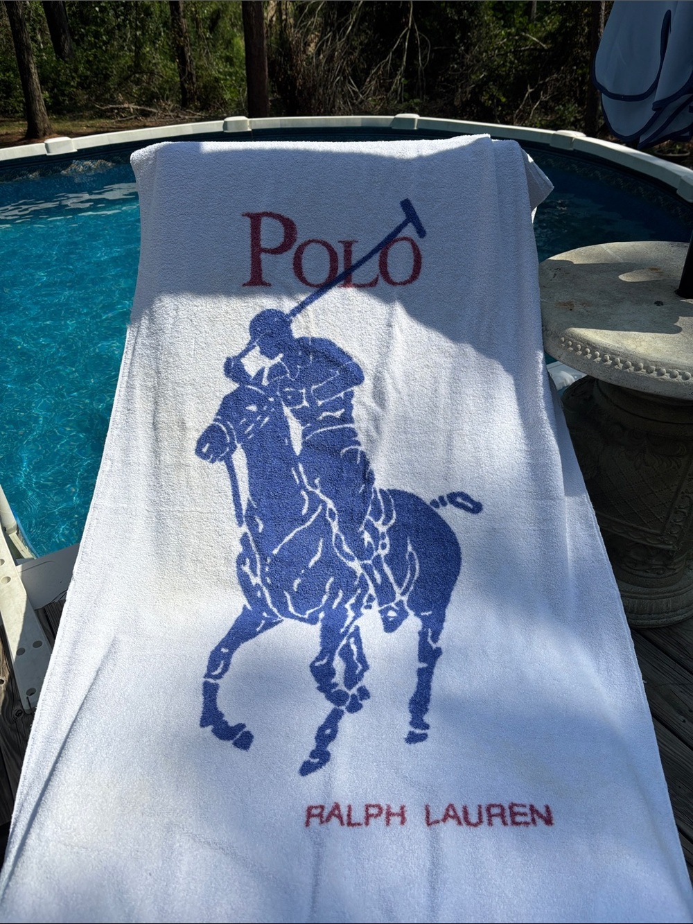 Vintage Ralph Lauren White Towel with Blue Polo Player and Red Logo